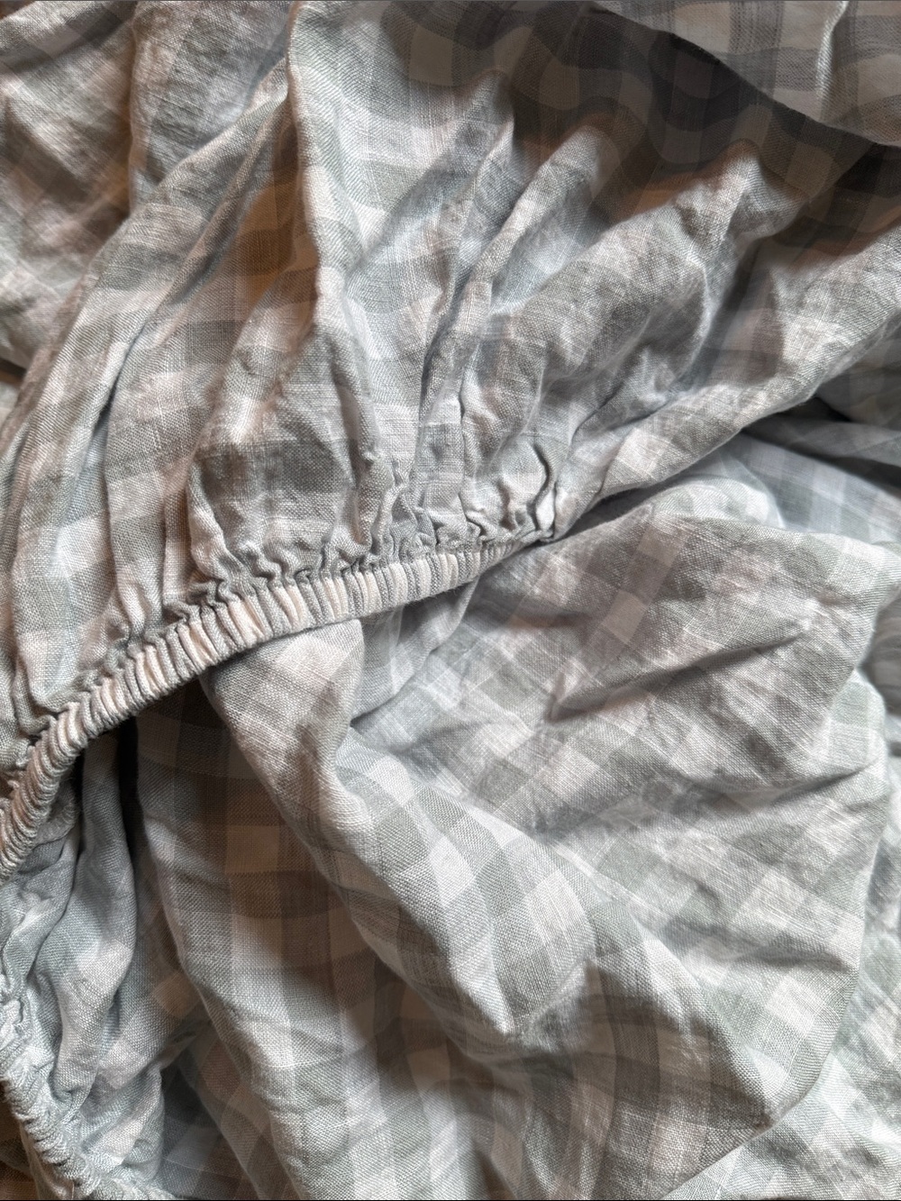 Quince Gingham Linen Full Fitted Sheet & 2 Shams - Gray Blue